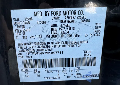 2009 Ford F150 Supercrew из США, поврежденный, VIN 1FTPW14V79KA97711